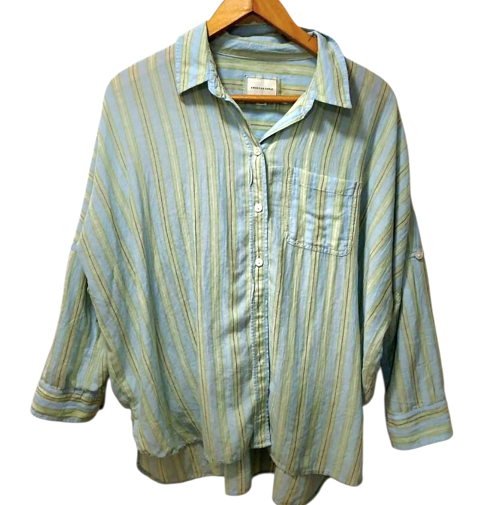 American Eagle Outfitters Womens  Striped Button-Up Over-Size Shirt
